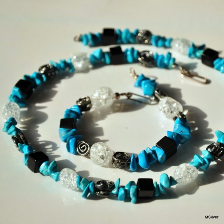 Komplet biżuterii - niebieski howlit z kwarcem