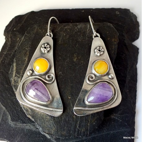 362. Kolczyki z ametystem i jadeitem